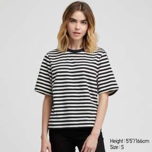 NWT Uniqlo Striped Short Sleeve Shirt, Black/White, Small ($13.76)